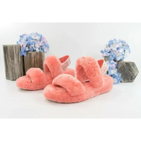 UGG Fluff Oh Yea Coral Bling Sheepskin Fur Slippers Slides Sandals Sz 6 NIB - Picture 4 of 9